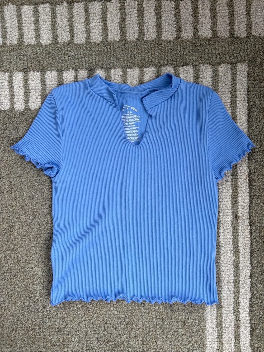 art class Blue Ribbed Short Sleeve Tee with Lettuce Edge